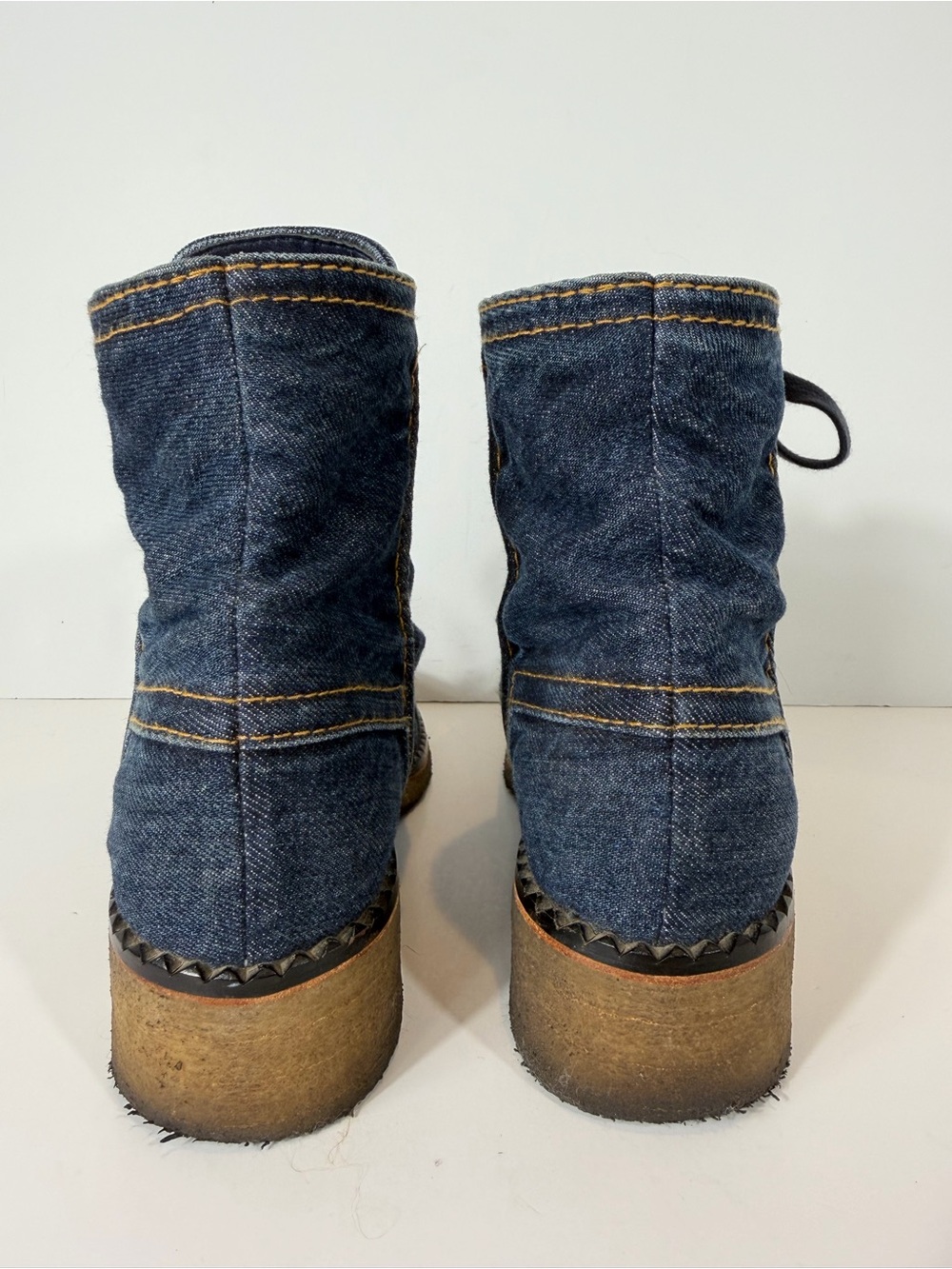 CHANEL Denim Lace Up Ankle Boots CC Logo Size 10 EU 40 Blue Jean Boots - Picture 6 of 13